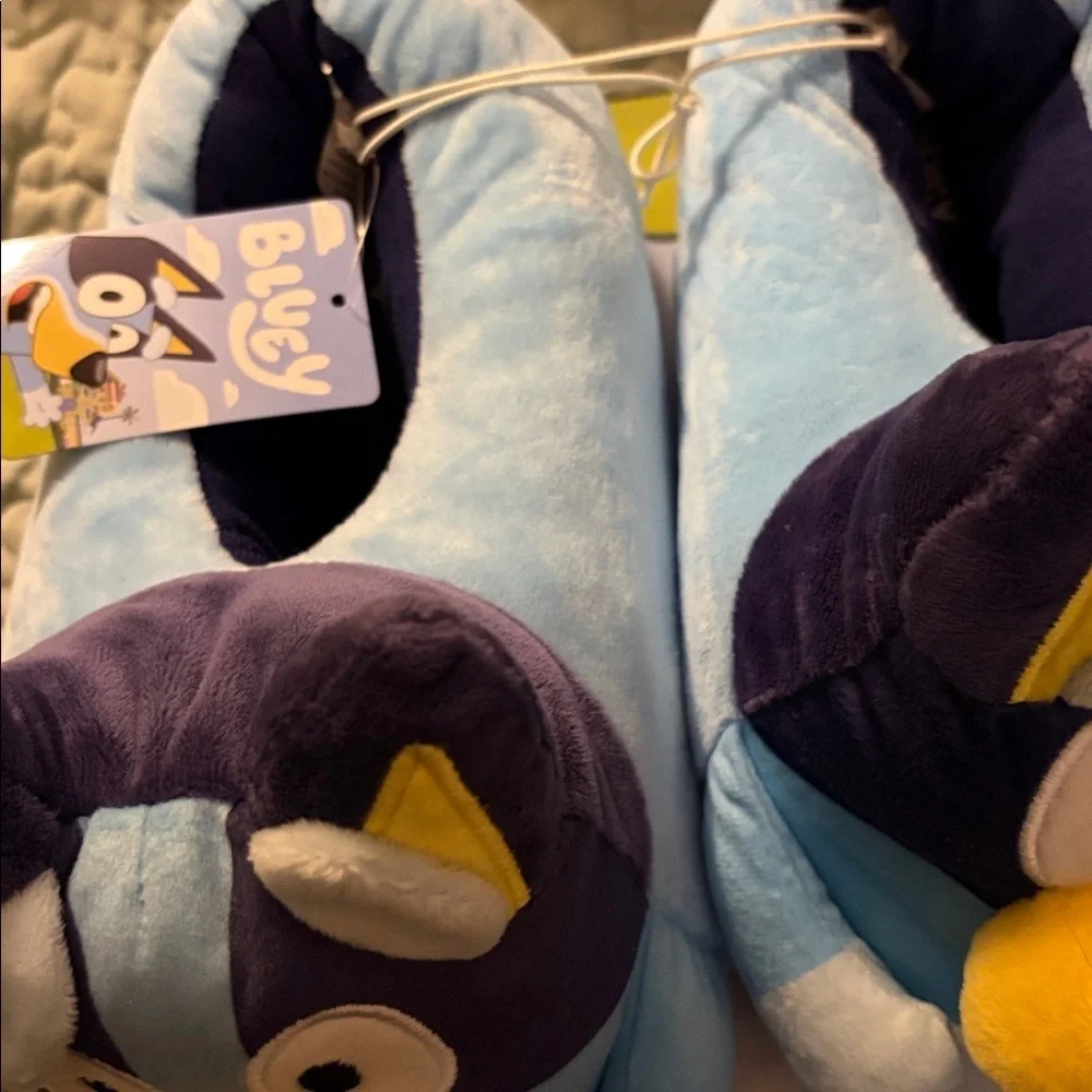 Bluey’s kids  3-D slippers L and Bluey collectible set.NWT